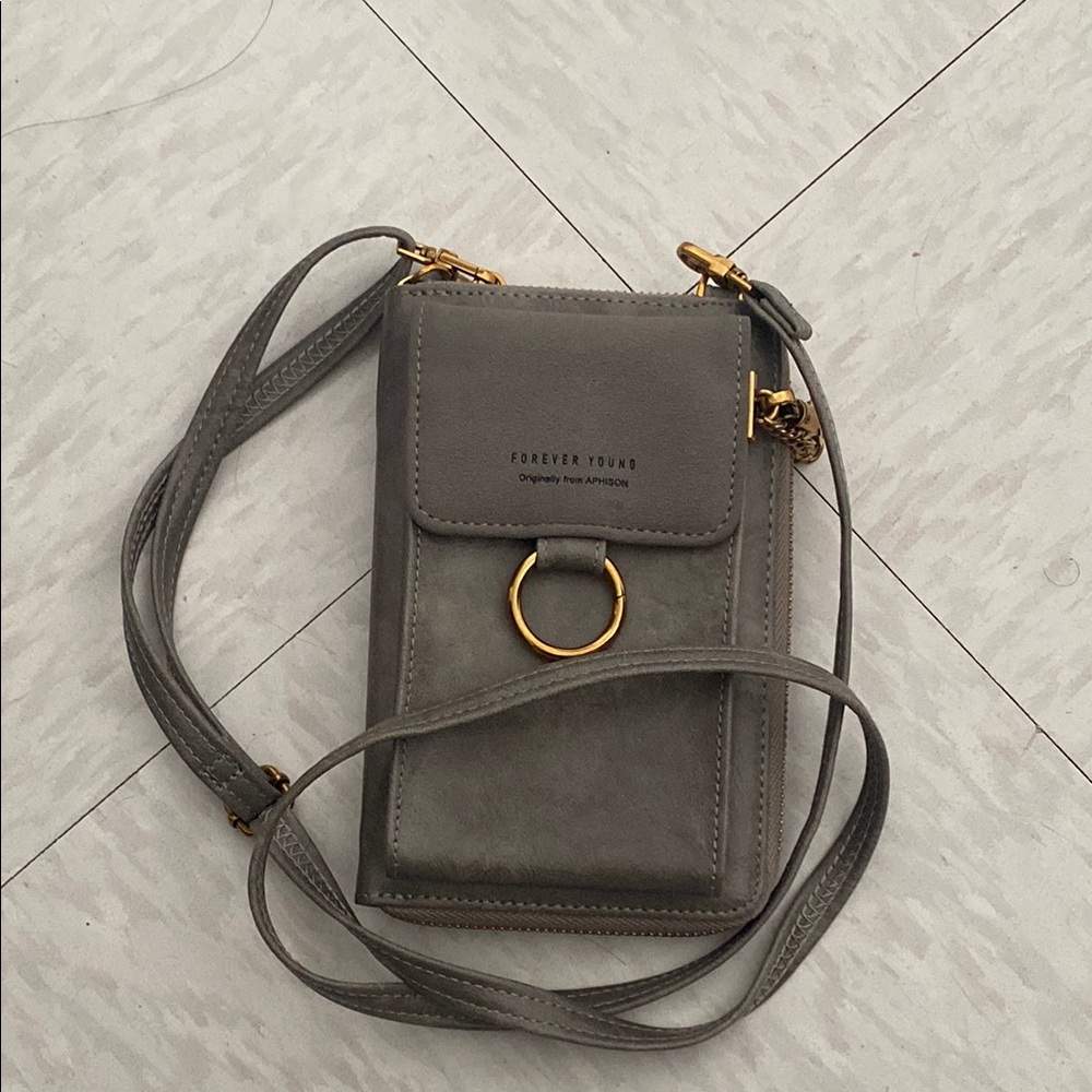 Forever Young Gray Crossbody Wallet Bag